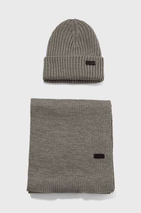 Barbour set căciulă și fular Crimdon Beanie & Scarf Gift Set culoarea gri MGS0019