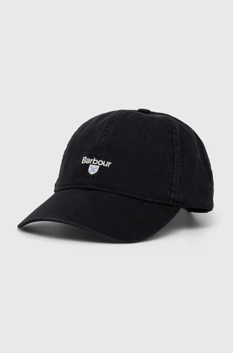 Памучна шапка с козирка Barbour в черно с апликация