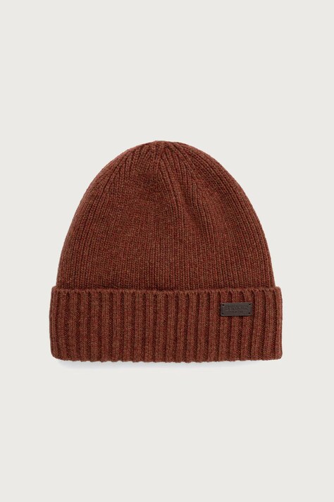 Barbour Czapka beanie męska z wełną Carlton Beanie pomarańczowa MHA0449
