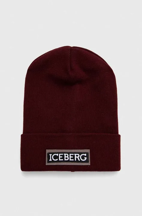 Вовняна шапка Iceberg колір бордовий з товстого трикотажу вовна