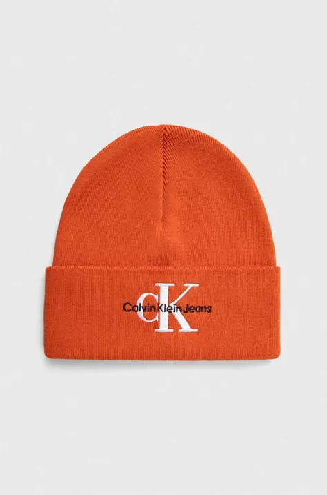Bavlnená čiapka Calvin Klein Jeans oranžová farba, bavlnená