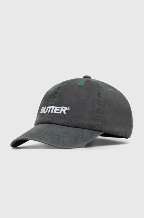 Памучна шапка с козирка Butter Goods Rounded Logo 6 Panel Cap в сиво с апликация BGQ423D15302