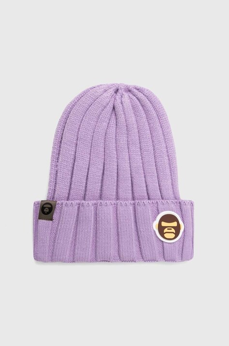 Шапка AAPE Basic "Aldo" Badge в лилаво от плътен трикотаж AHT5245