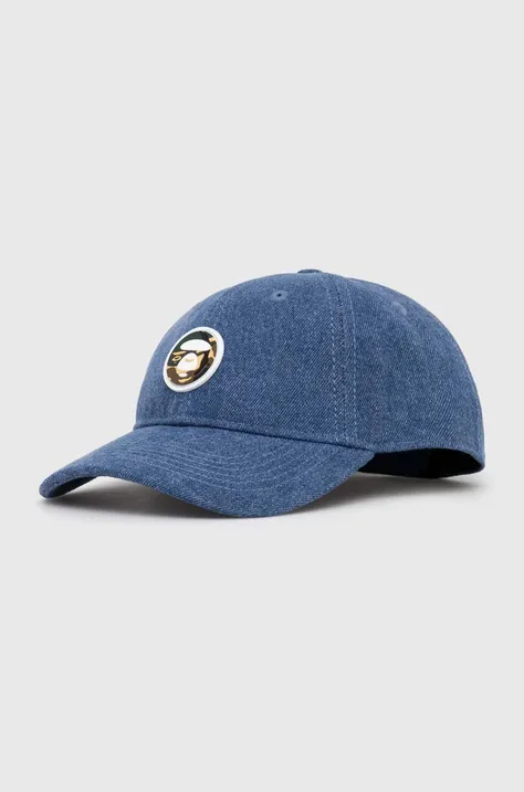 Памучна шапка с козирка AAPE Cotton Denim в синьо с апликация ACP5222