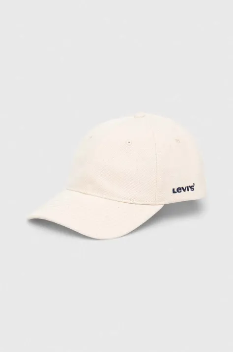 Levi's czapka z daszkiem bawełniana kolor beżowy gładka
