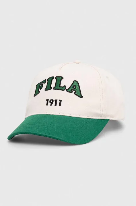 Bombažna bejzbolska kapa Fila zelena barva