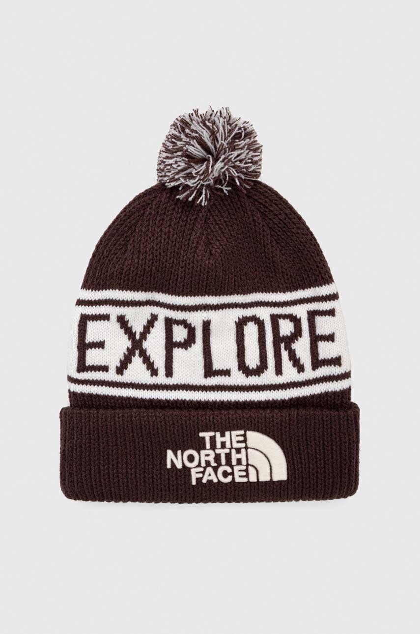 The North Face czapka kolor brązowy z grubej dzianiny