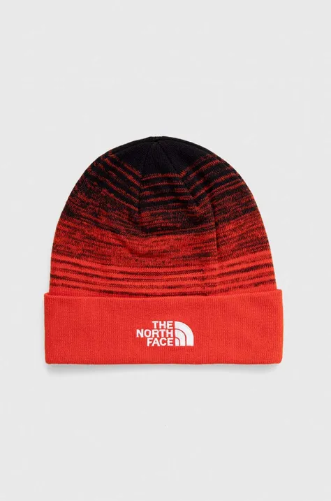 Čiapka The North Face červená farba, z tenkej pleteniny