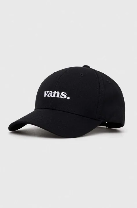 Памучна шапка с козирка Vans в черно с апликация
