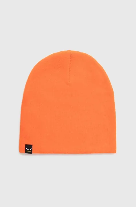 Salewa czapka Sella Ski kolor pomarańczowy z cienkiej dzianiny wełniana