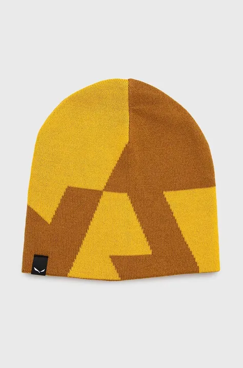 Salewa czapka kolor żółty wełniana
