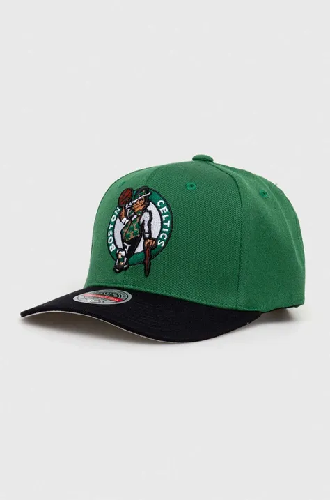 Mitchell&Ness czapka z daszkiem z domieszką wełny BOSTON CELTICS kolor zielony wzorzysta