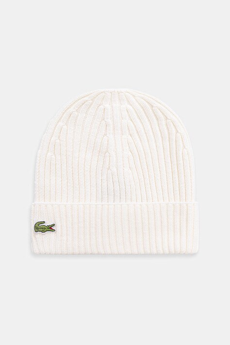 Lacoste czapka wełniana kolor beżowy z cienkiej dzianiny wełniana RB0001