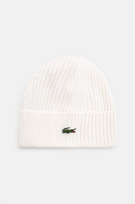 Шерстяная шапка Lacoste цвет белый шерсть
