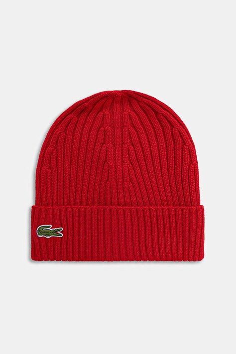 Lacoste czapka wełniana kolor czerwony z cienkiej dzianiny wełniana RB0001