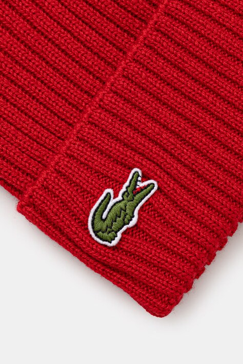 Lacoste czapka wełniana kolor czerwony z cienkiej dzianiny wełniana RB0001