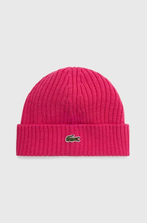 Вовняна шапка Lacoste колір рожевий вовна