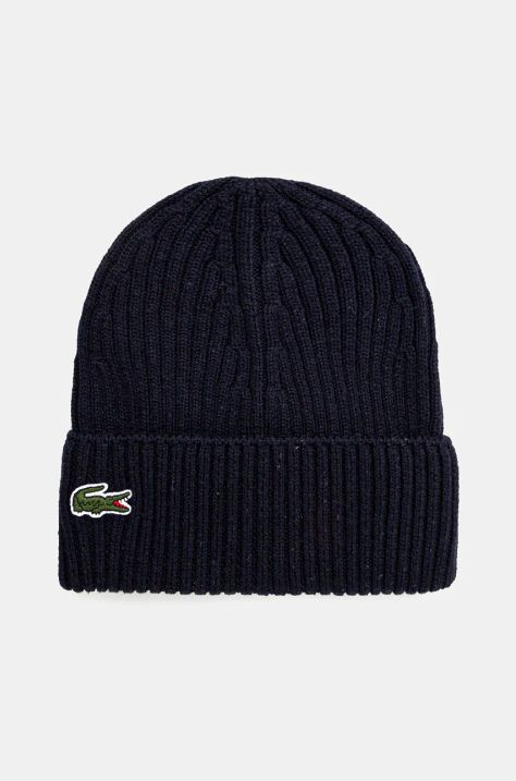 Lacoste czapka wełniana kolor granatowy wełniana RB0001