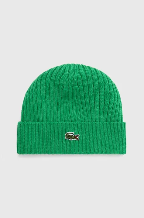 Шерстяная шапка Lacoste цвет зелёный шерсть