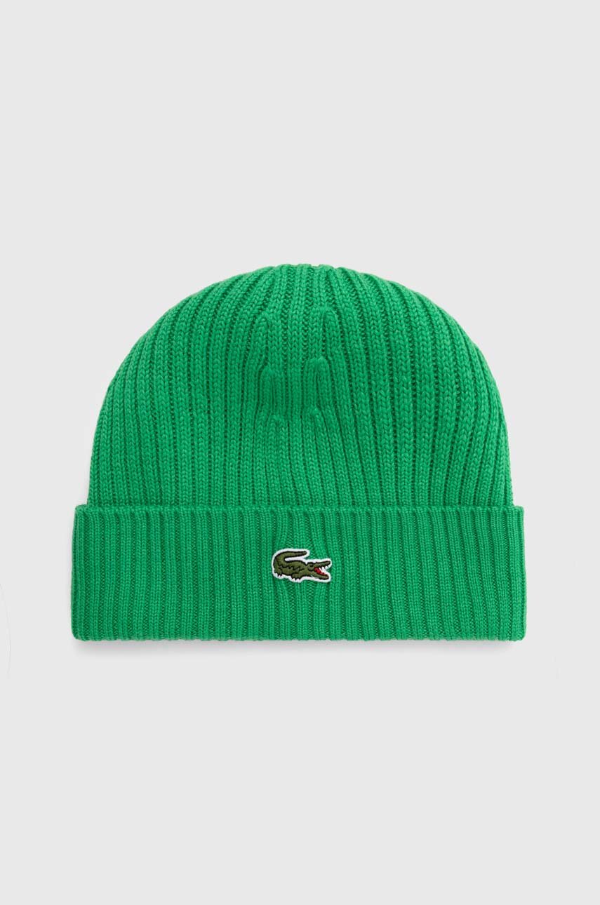 Lacoste wool beanie green color