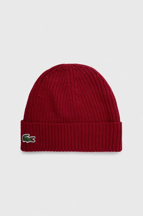 Lacoste wool beanie maroon color