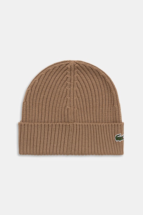 Vlněná čepice Lacoste zelená barva, z tenké pleteniny, vlněná, RB0001