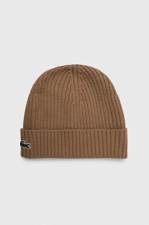 Lacoste wool beanie brown color