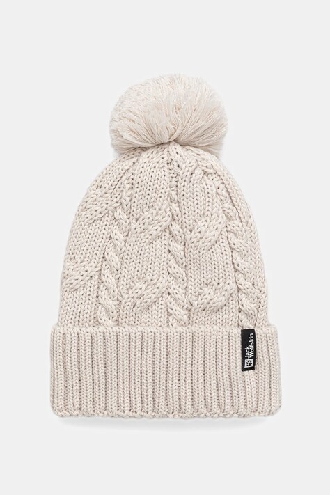 Jack Wolfskin czapka Pompom kolor beżowy wełniana 1905092