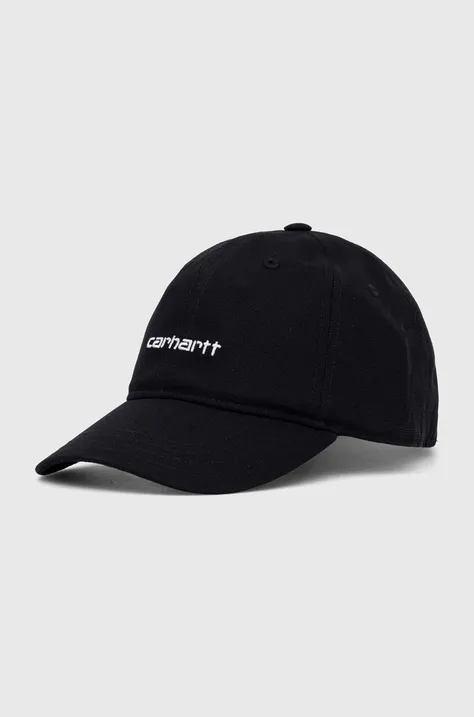 Памучна шапка с козирка Carhartt WIP в черно с апликация