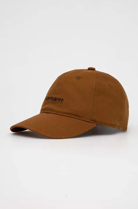 Памучна шапка с козирка Carhartt WIP в кафяво с апликация
