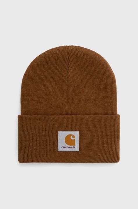 Шапка Carhartt WIP цвет коричневый из толстого трикотажа