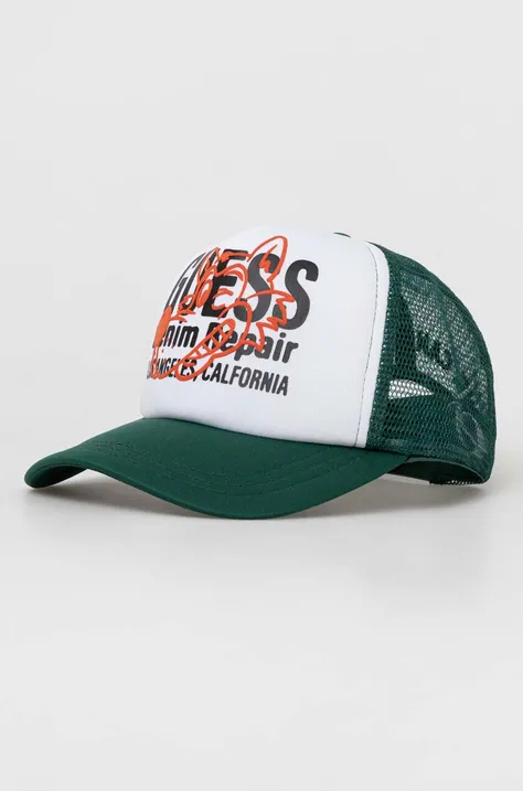 Guess Originals czapka z daszkiem kolor zielony z nadrukiem