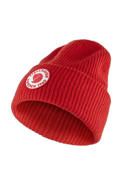Vlněná čepice Fjallraven 1963 Logo červená barva, z husté pleteniny, F78142.334