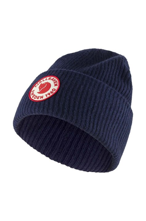 Шерстяная шапка Fjallraven 1966 Logo цвет синий из толстого трикотажа шерсть
