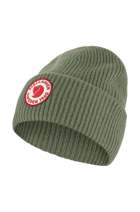 Vlnená čiapka Fjallraven 1968 Logo zelená farba, z hrubej pleteniny, vlnená, F78142.677