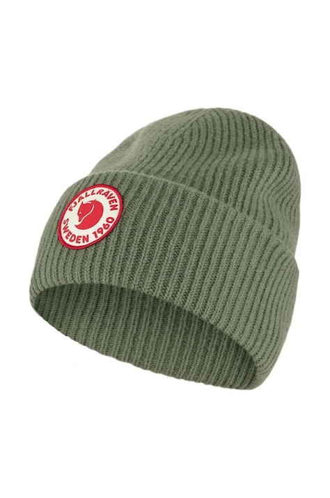 Vlnená čiapka Fjallraven 1968 Logo zelená farba, z hrubej pleteniny, vlnená, F78142.677