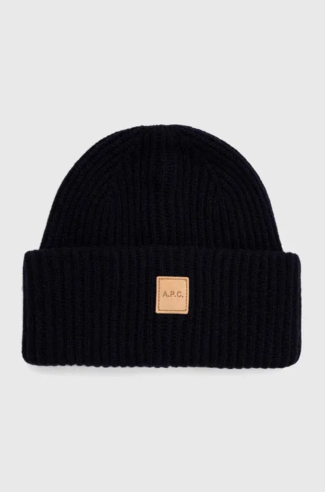 A.P.C. wool beanie navy blue color