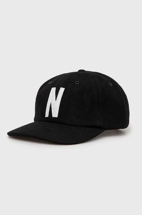 Norse Projects czapka z daszkiem wełniana Wool Sports Cap kolor czarny z aplikacją N80-0038-9999