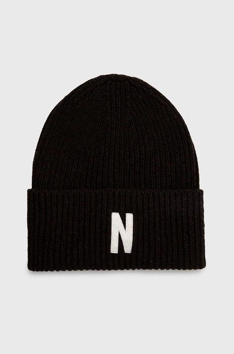 Вълнена шапка Norse Projects Merino Lambswool Rib N Logo Beanie в кафяво от вълна N95.0953.1037