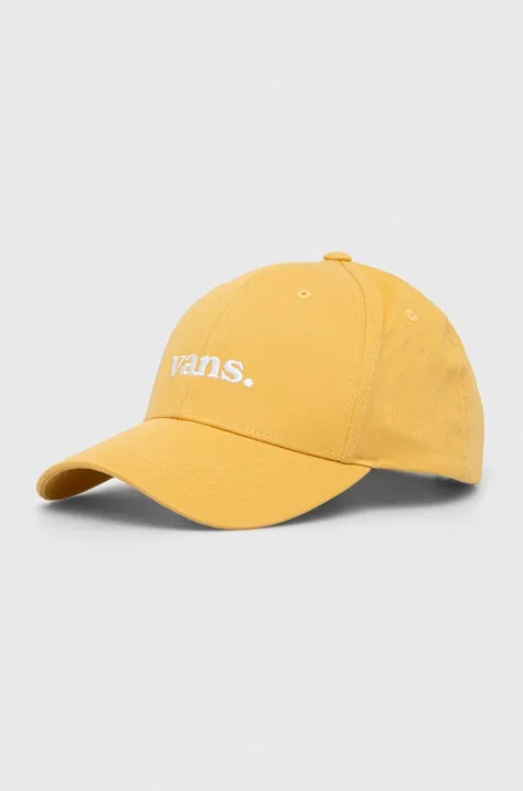Памучна шапка с козирка Vans в жълто с апликация