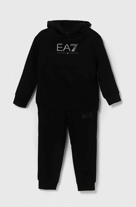 Detská bavlnená tepláková súprava EA7 Emporio Armani čierna farba