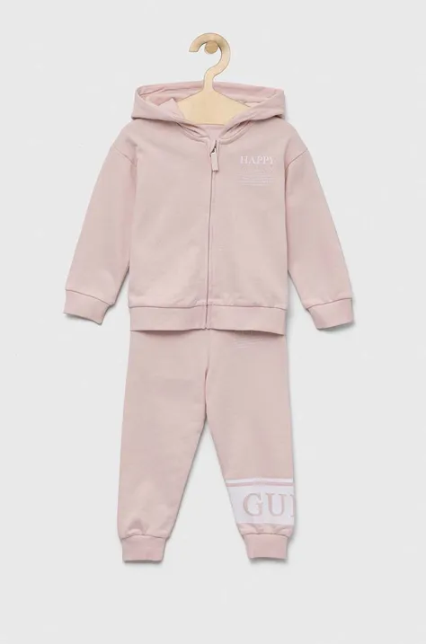 Guess dres bawełniany niemowlęcy kolor różowy