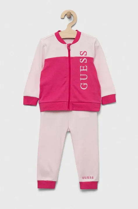 Guess komplet dresowy bawełniany niemowlęcy kolor różowy