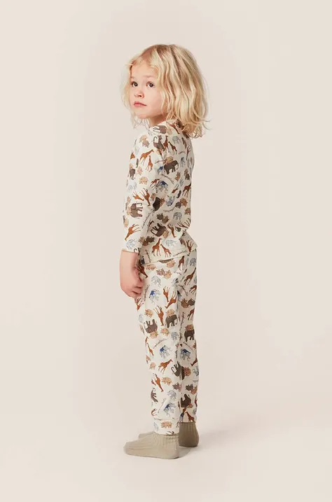 Konges Sløjd piżama bawełniana dziecięca kolor beżowy wzorzysta