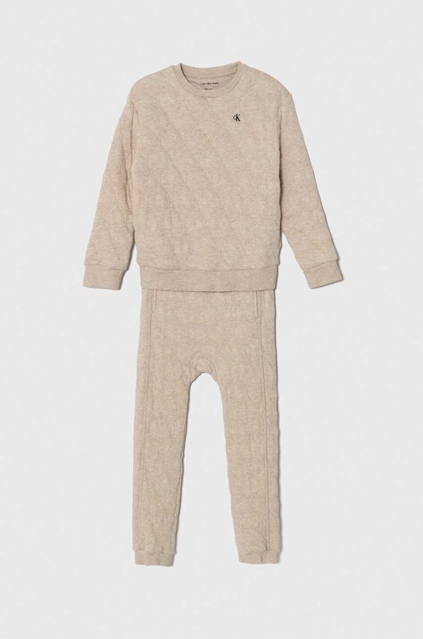 Detská tepláková súprava Calvin Klein Jeans béžová farba