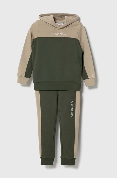 Detská bavlnená tepláková súprava Calvin Klein Jeans zelená farba