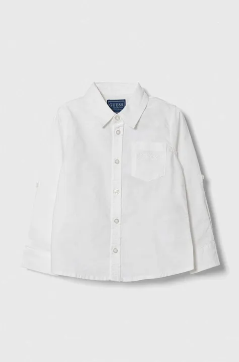 Детска памучна риза Guess в бяло