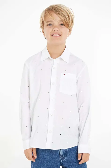 Otroška bombažna srajca Tommy Hilfiger bela barva
