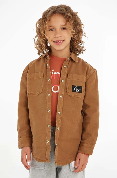 Calvin Klein Jeans koszula bawełniana dziecięca kolor brązowy