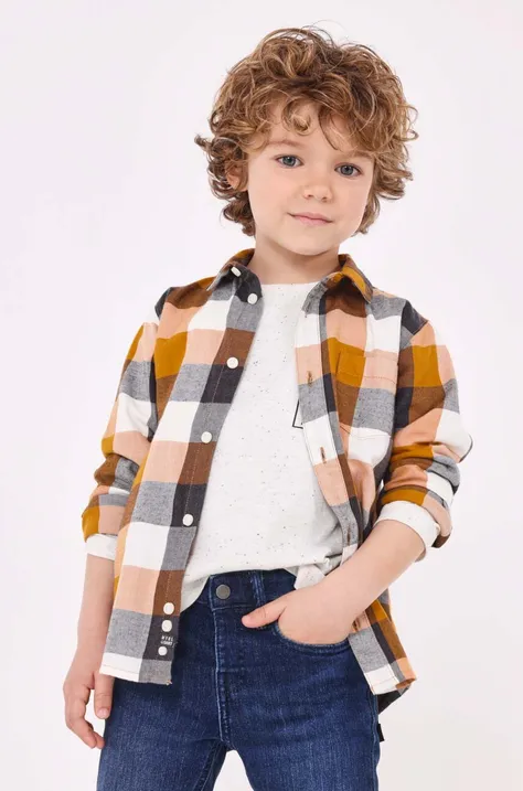Παιδικό βαμβακερό πουκάμισο Mayoral χρώμα: μπεζ